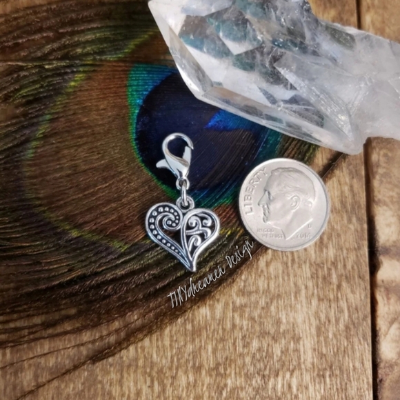 5/$25 Silver Heart Clipon Charm for Bracelet~Zipper Pull~Pet~Cat Collar~Bag Clip - Picture 6 of 8